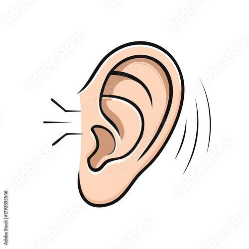 Human Ear Illustration with Sound Waves and Incoming Signals