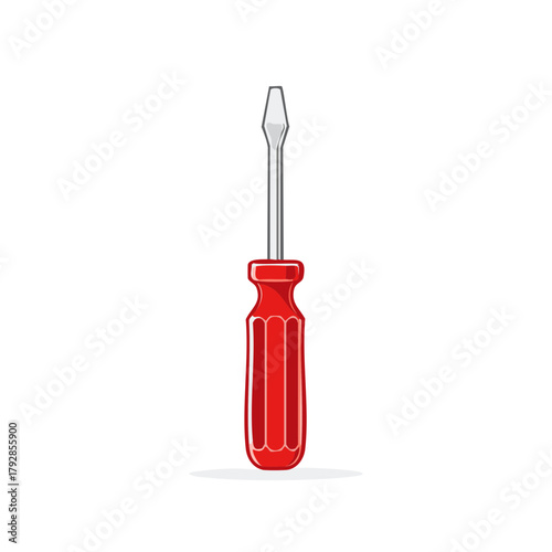 Simple Flat Head Screwdriver With Red Handle And Metal Shaft