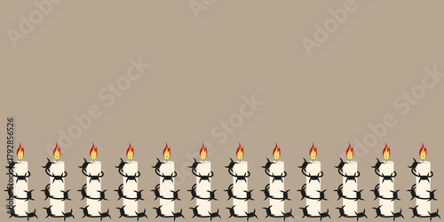Vector empty Frame from burning candle in barbed wire. Vector illustration Holocaust Day banner with candle and empty space for text. ePS 10