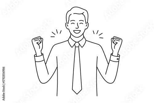 Excited businessman celebrating a victory with clenched fists and a wide smile