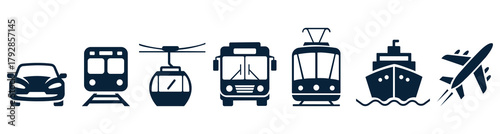 Dark blue transportation icons on white background 1