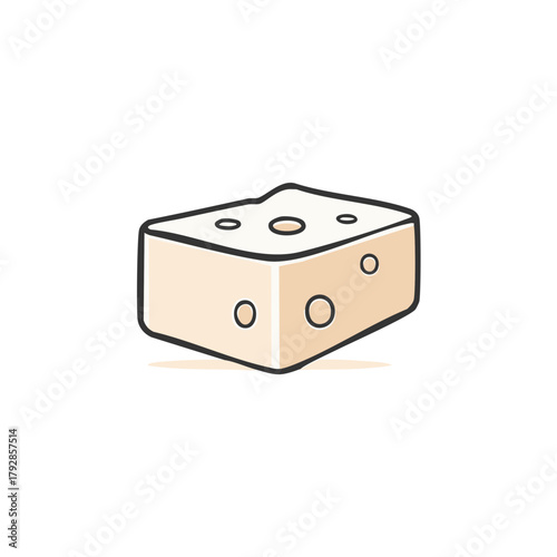 Hand drawn cheese cube with holes illustration simplified drawing dairy product