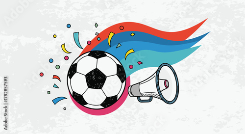 Celebrate the excitement of the beautiful game with this vibrant soccer themed illustration.