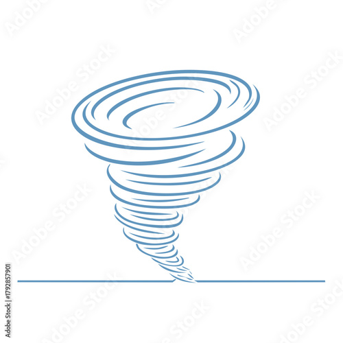 Stylized blue tornado icon showing a swirling wind funnel a dangerous weather and storm symbol