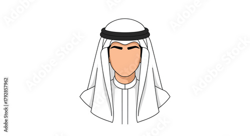 Illustration of a man wearing a traditional white thobe and ghutra for cultural representation.