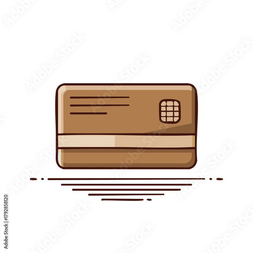 Flat design brown payment card with chip outline, symbolizing online transaction security