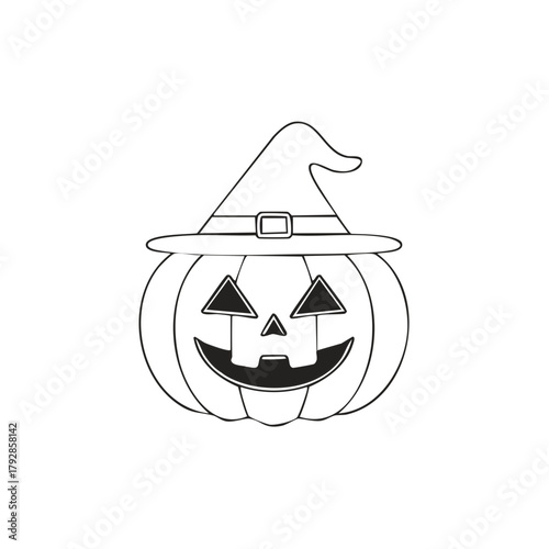 Halloween Pumpkin Wearing a Witch Hat Festive Spooky Face Drawing