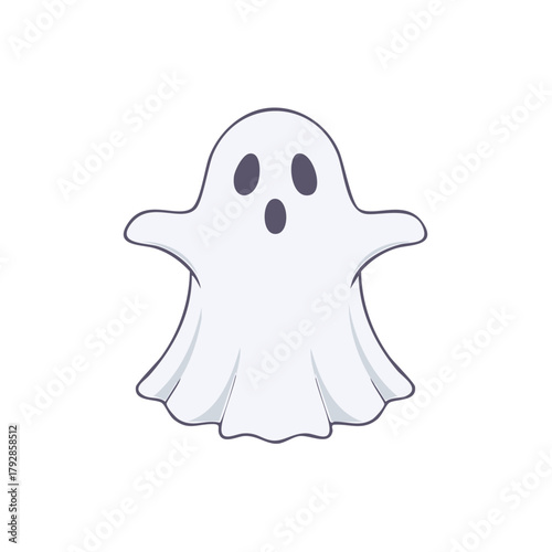 Cute cartoon ghost illustration with surprised expression and flowing fabric