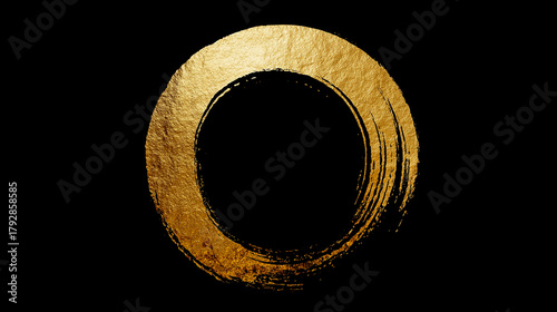 黒背景に金箔の筆で描いた和風の太い丸