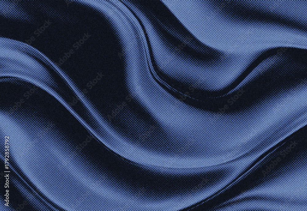 Fototapeta premium Abstract blue silk fabric texture with flowing waves and subtle grain, lighting and smooth gradients for elegant backgrounds, designs, technology visuals, and creative concepts