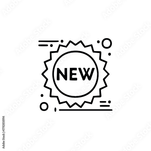 New product announcement badge emblem with sunburst and motion lines simple outline graphic
