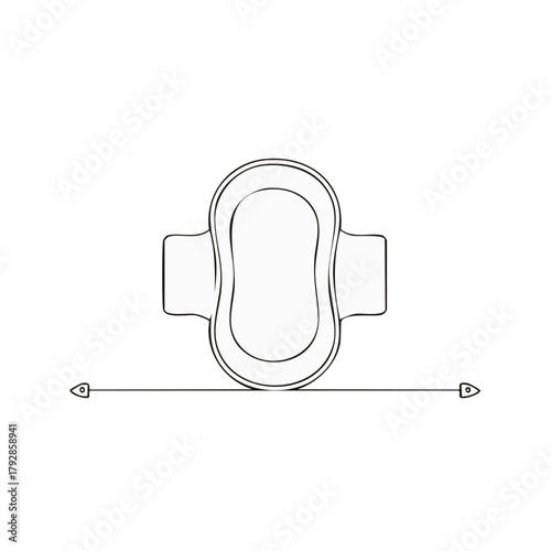 Sanitary pad outline with measurement, hygiene and feminine product.