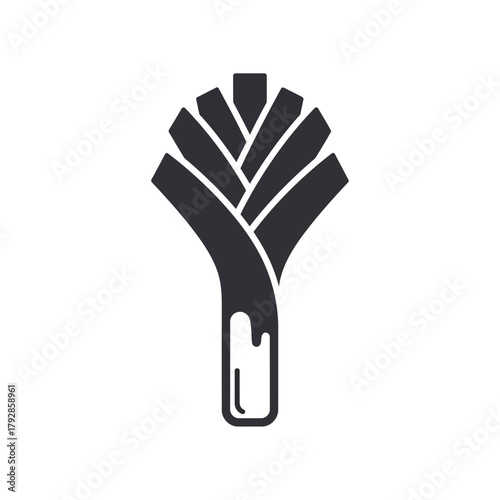 Stylized dark grey icon of a leek vegetable