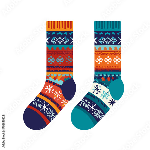 An EPS format illustration, vector, simple flat 2D icon, minimalist design, icon set, A Simple 2D Vibrant vibrant festive sock Collection illustration isolated on a white background, Christmas collect