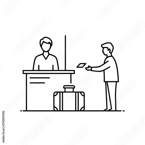 Traveler checking in at airport counter with luggage
