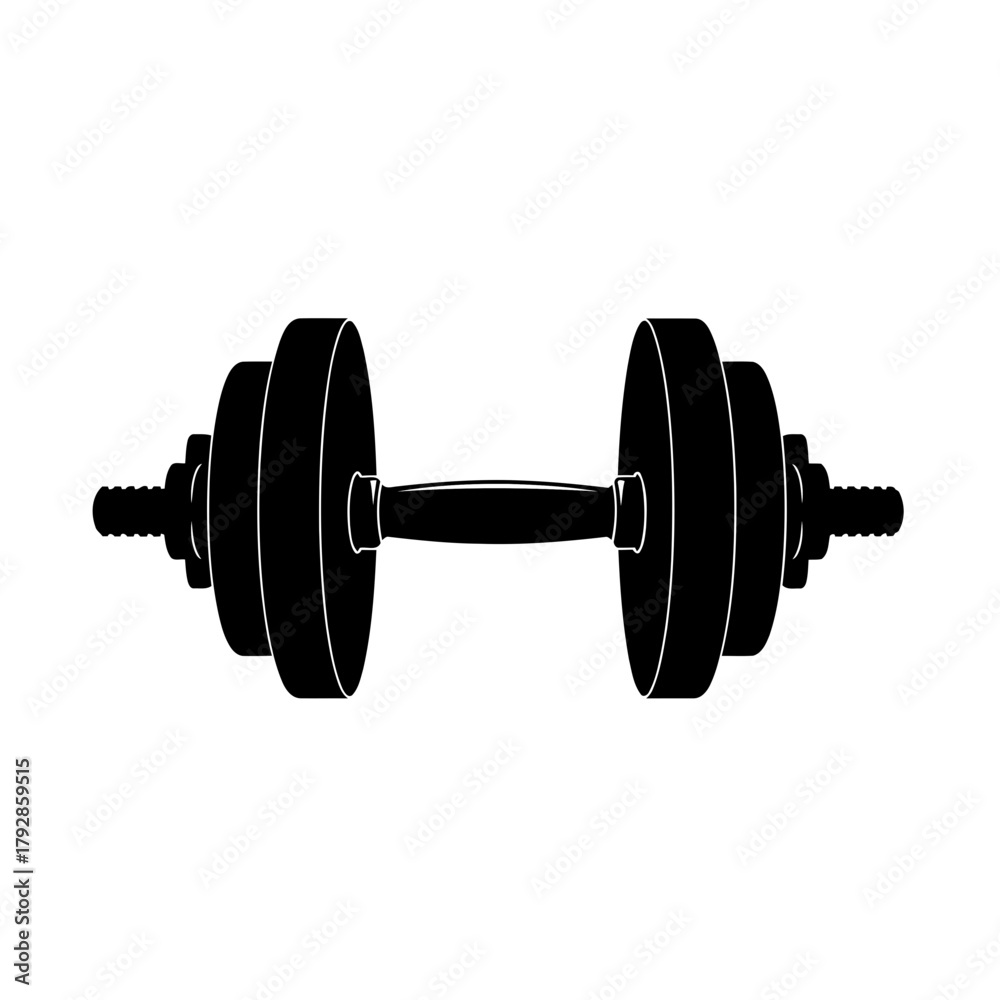 Fototapeta premium A black silhouette of a dumbbell isolated on a, representing strength and fitness