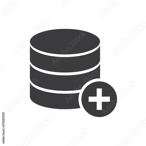 Database icon with a plus sign, representing adding new data or information