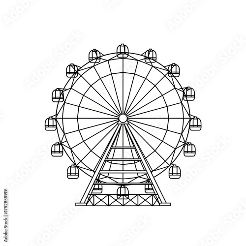 Ferris wheel, a large rotating wheel with passenger cars offering panoramic views of a cityscape or amusement park