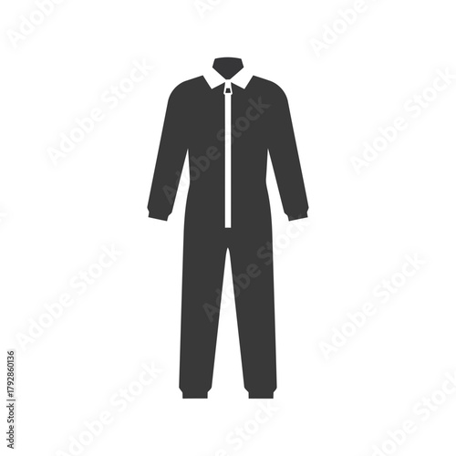 A dark grey icon of a full body suit