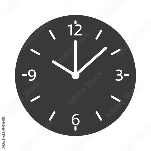 A dark gray analog clock face with white hour and minute hands pointing to approximately 1005, isolated on a
