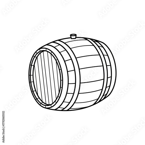 A simple line drawing of a wooden barrel, depicted from a side angle