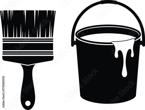 Minimalist paint can illustration, dripping liquid vector art, black background design, creative fluid motion concept, modern abstract silhouette artwork, flavector