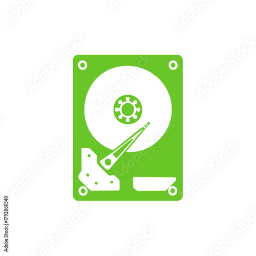 Green Hard Drive Icon with White Details Symbolizing Data Storage Technology