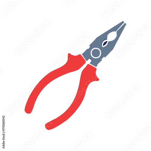 Stylized Flat Vector Illustration of Red and Gray Combination Pliers Tool
