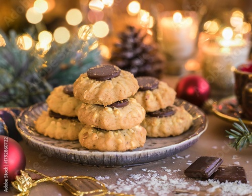 Collection of photos featuring festive peanut butter blossoms cookies with chocolate kisses, cozy holiday baking, soft golden cookies, Christmas treats, warm kitchen glow, and seasonal dessert styling
