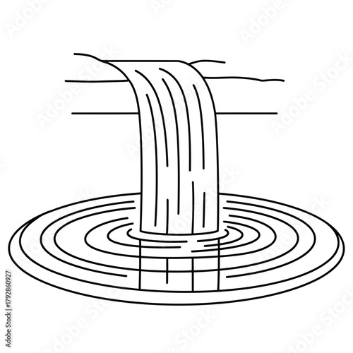 Simple line drawing of a waterfall cascading into a circular pool with ripples
