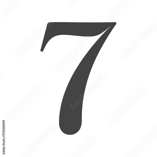 Stylized number seven in a dark gray color, isolated on a