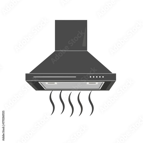 Kitchen exhaust hood with steam or smoke coming out