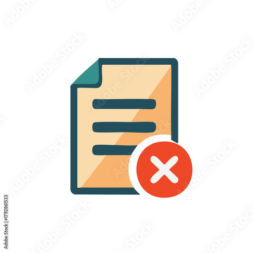 File document with red cross X mark icon representing deletion, rejection, or removal concept