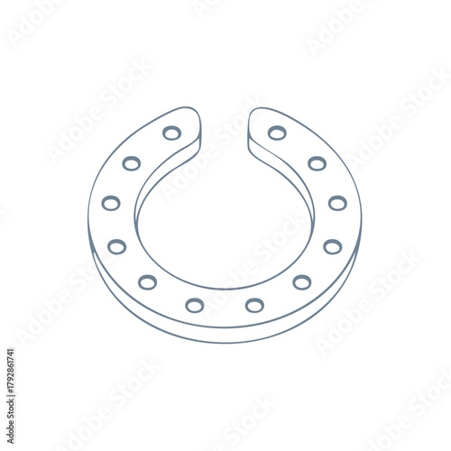 Simple outline drawing of a horseshoe with nail holes in isometric perspective