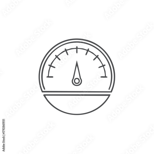 Minimalist Meter Line Art: Speedometer or Gauge Icon with Needle Indicating Measurement or Progress with Clean, Simple Design