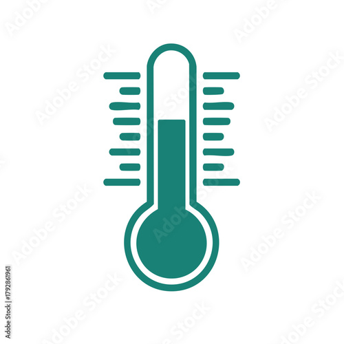 Simple green thermometer icon showing moderate temperature with measurement marks