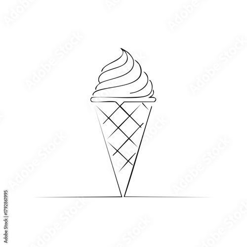 Simple line drawing of a soft serve ice cream cone on a white background