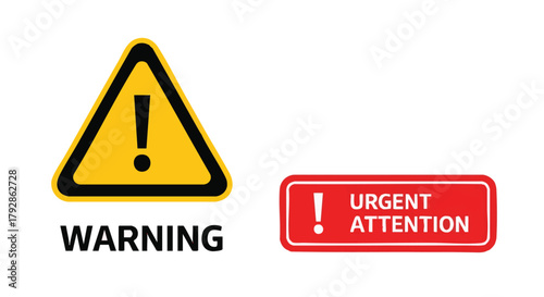 Icon Set Vector Illustration of Warning and Urgent Attention Signs in Triangle and Rectangle Shapes with Exclamation Mark Symbols
