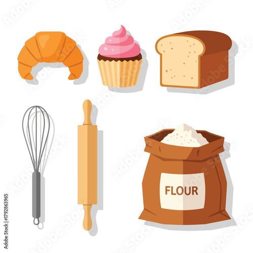 Flat Design Baking Utensils and Food Illustration for Culinary or Pastry Shop