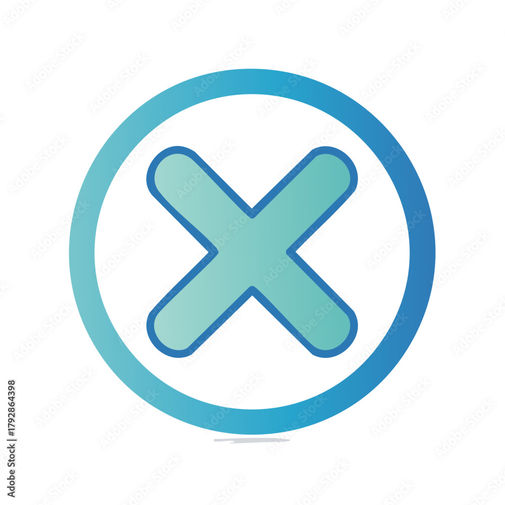 Obraz premium Blue gradient circle with a teal x mark inside symbolizing cancellation or rejection