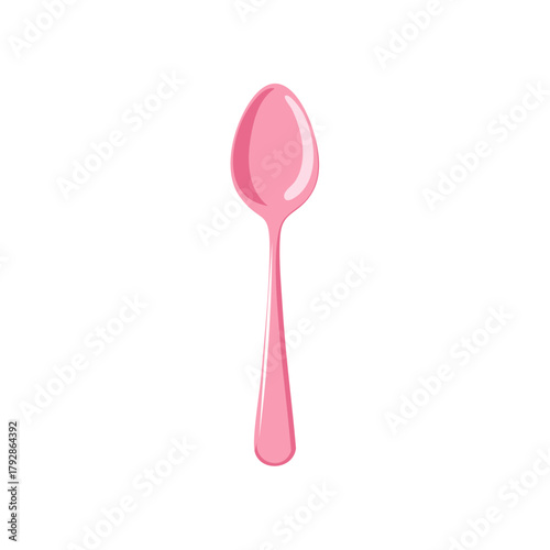 A bright pink, modern spoon with a polished finish, isolated on a white background.