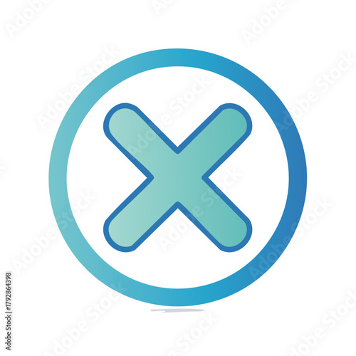 Blue gradient circle with a teal x mark inside symbolizing cancellation or rejection
