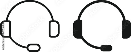 Headphone Icon Set. Headset and Digital Communication Icons collection. Audio Listening and Music Symbol. Listening Equipment and Volume Control