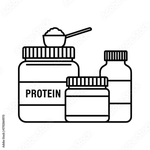 Protein powder containers and scoop