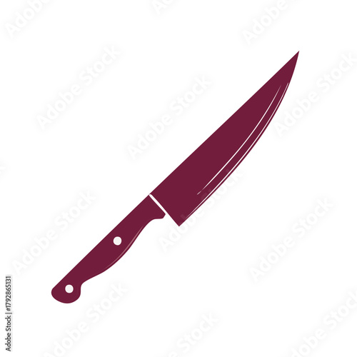 Sharp burgundy kitchen knife with a modern design and two rivets on the handle