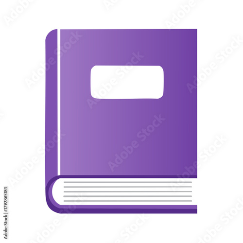 Purple hardcover book with rectangular space, vector illustration for library and studying concepts