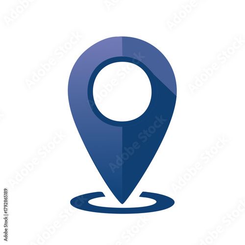 Blue map marker icon indicating location with a circular outline and long shadow