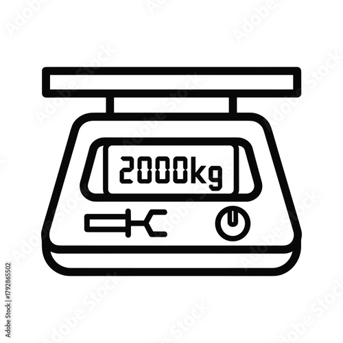 Illustration of a digital scale showing 2000 kg, a tool for measuring weight