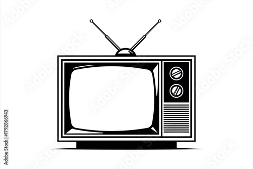 Vintage TV Receiver Black and White Icon