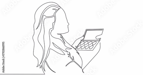 Self drawing line animation Young beautiful woman applied makeup by make up artist Cosmetology activity continuous one single line drawn concept video